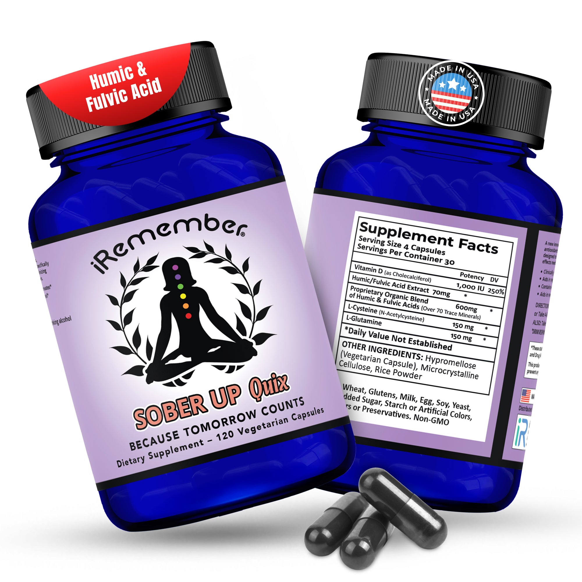 iRemember Next-Day Support Supplement with Electrolytes, L-Cysteine, Vitamin D3, L-Glutamine & Fulvic Minerals | Wellness Recovery & Hydration Balance After Social Drinking | 120 Vegan Capsules