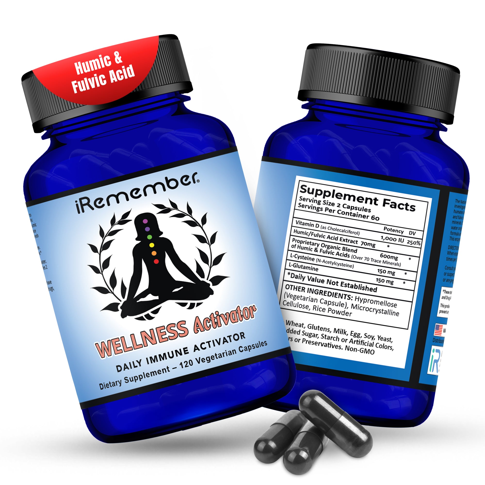 iRemember Daily Wellness Activator – Fulvic & Humic Minerals with NAC, Vitamin D3 & L-Glutamine | Supports Immune Health, Cellular Balance & Daily Vitality | 120 Vegan Capsules.