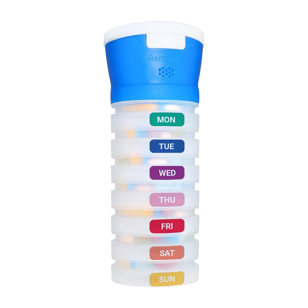 iRemember Talking Pill Cap with 7 Compartments, Speaks Messages to Take Pills and When Last Opened. USB Rechargeable, Bluetooth w/Free App