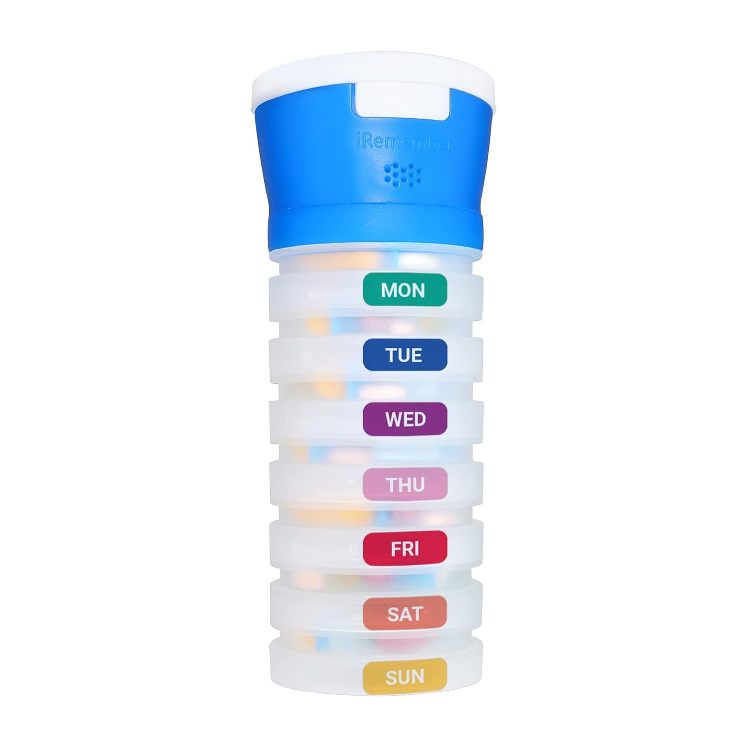 iRemember Talking Pill Cap with 7 Compartments, Speaks Messages to Take Pills and When Last Opened. USB Rechargeable, Bluetooth w/Free App